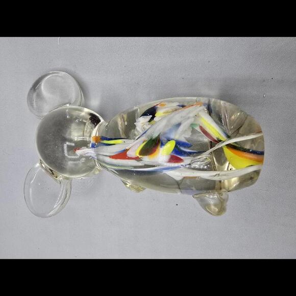 Clear Art Glass Mouse Figurine With 4 color marble core swirl - Picture 4 of 4